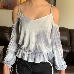Off the shoulder grey top